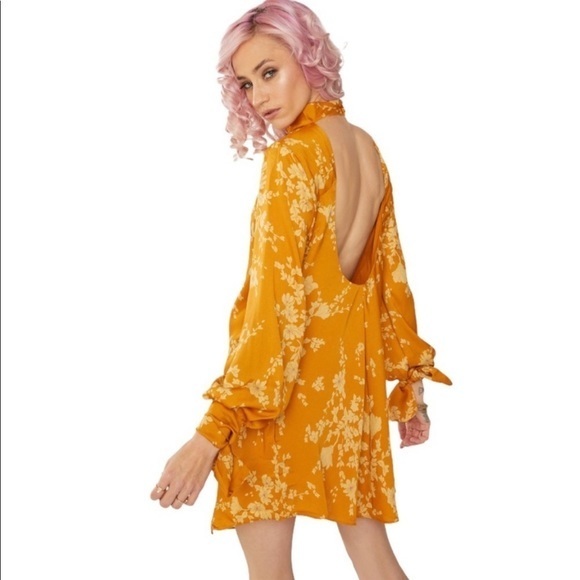 Free People Dresses & Skirts - Free People Floral Print High Neck Open Back Mini Dress